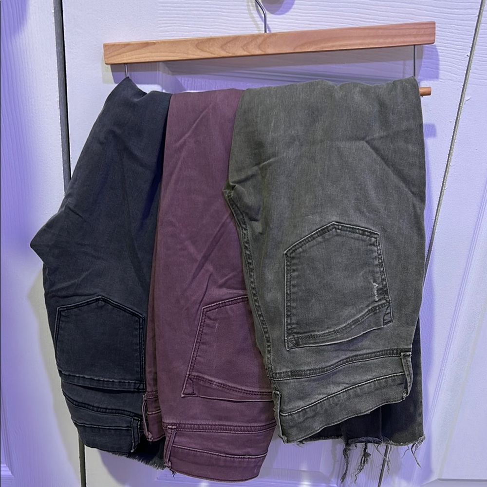 Express Bundle Distressed Denim Jeans in Black, Purple,Olive Green